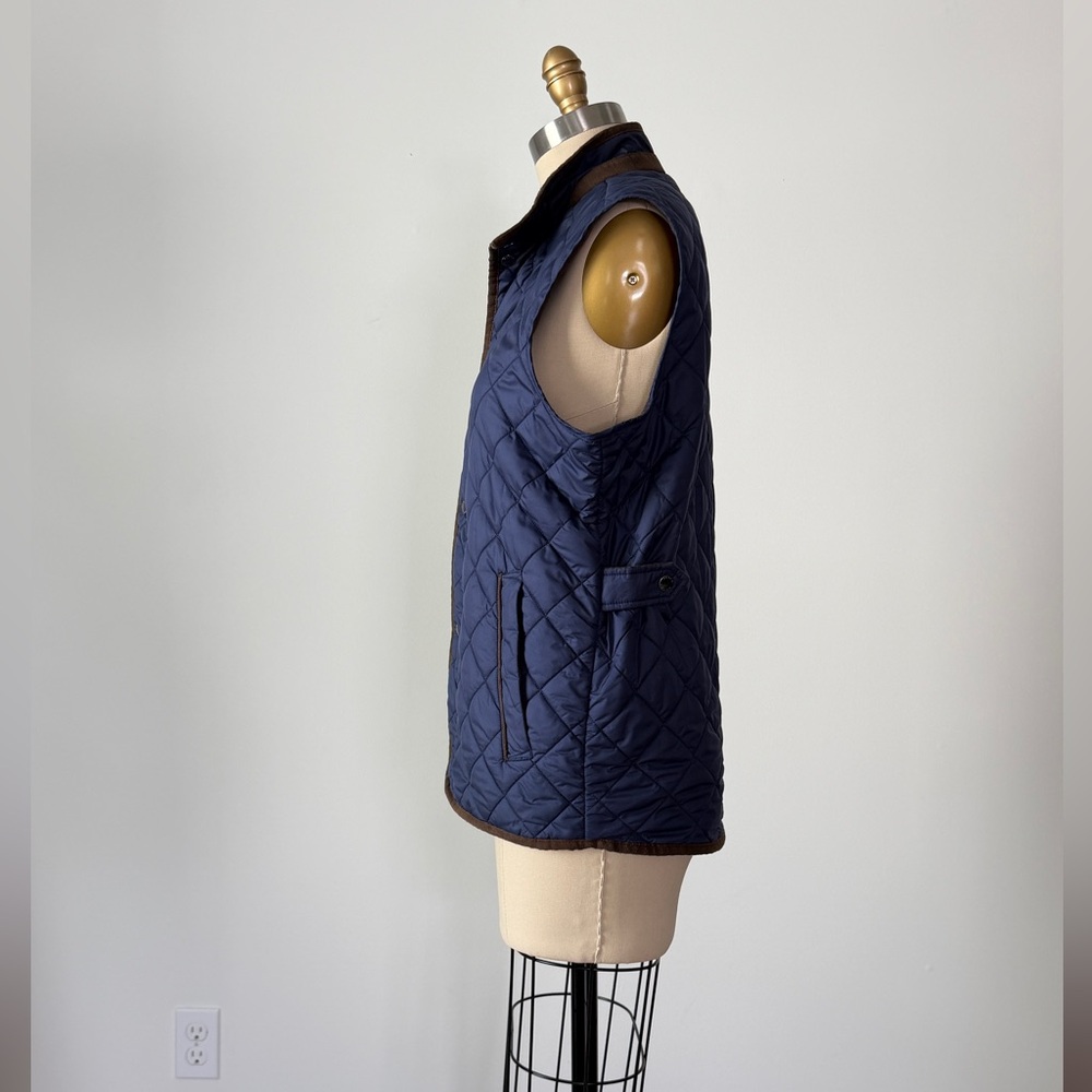 Peter Millar Vest Classic Essex Quilted Traveler Navy Blue and Brown Trim Men’s - Picture 9 of 16